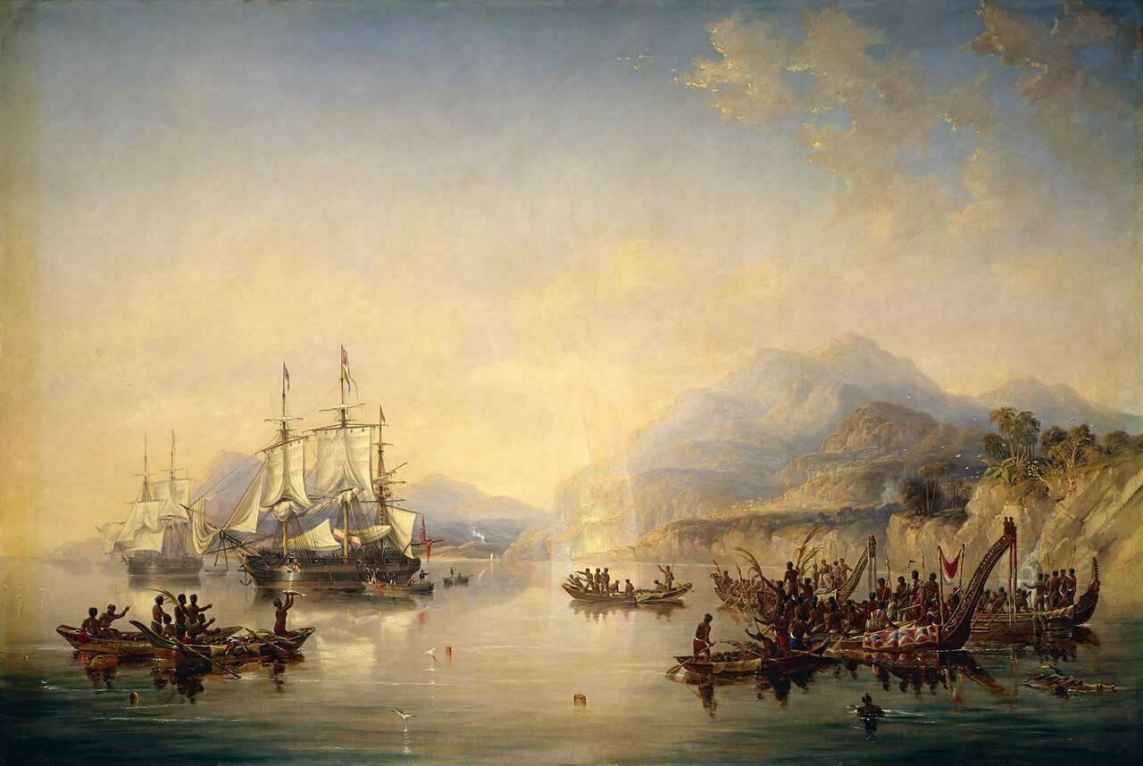 Джон Кармайкл. Корабли "Эребус" и "Террор" в Новой Зеландии в августе 1841 года.