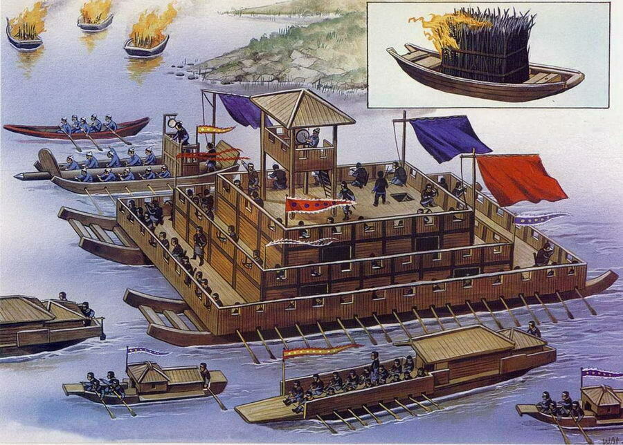 Речной флот династии Западный Хань атакован брандерами повстанцев, 200 Г. до н. э.