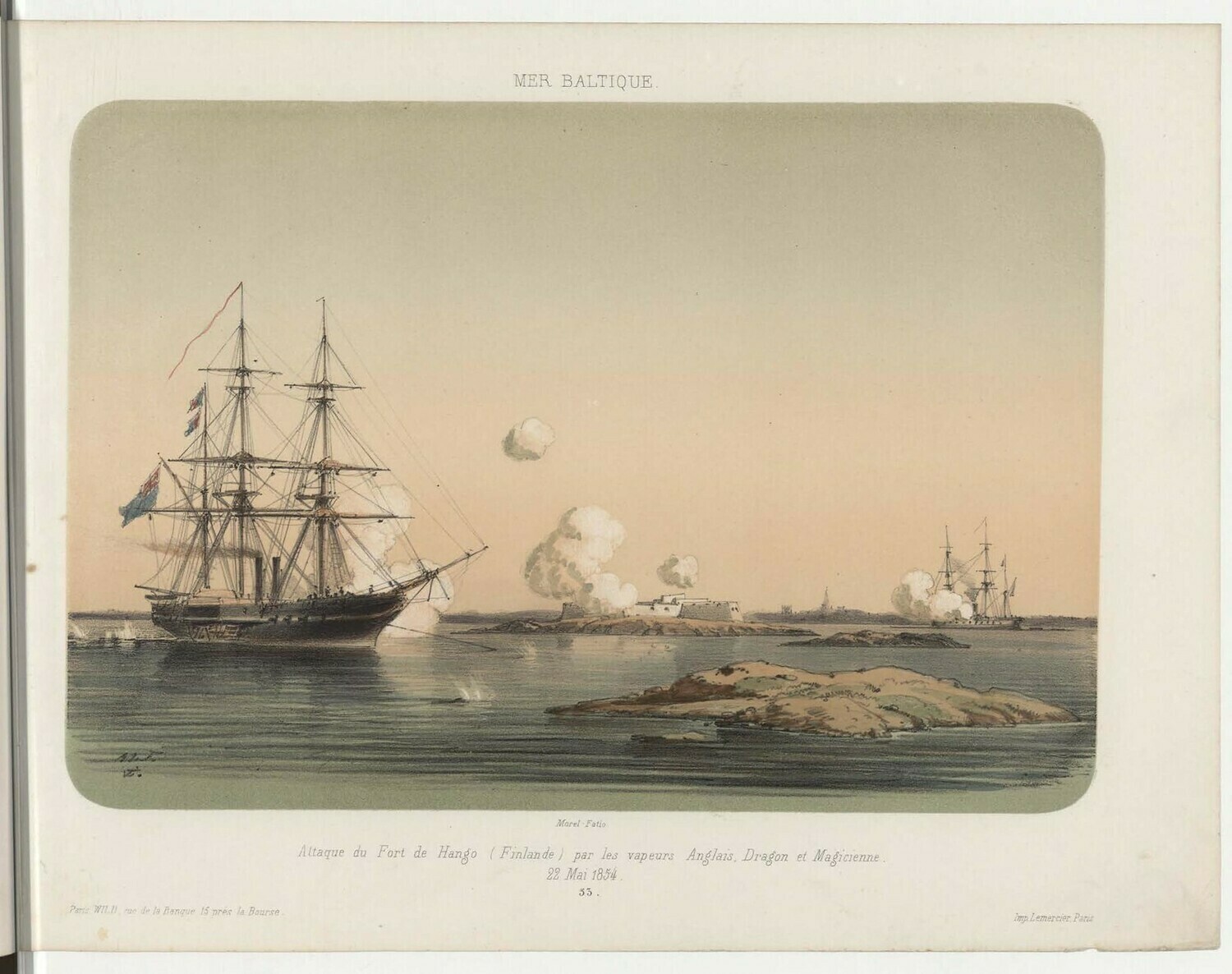 Атака форта Ханго английскими пароходами. 22 мая 1854 года.