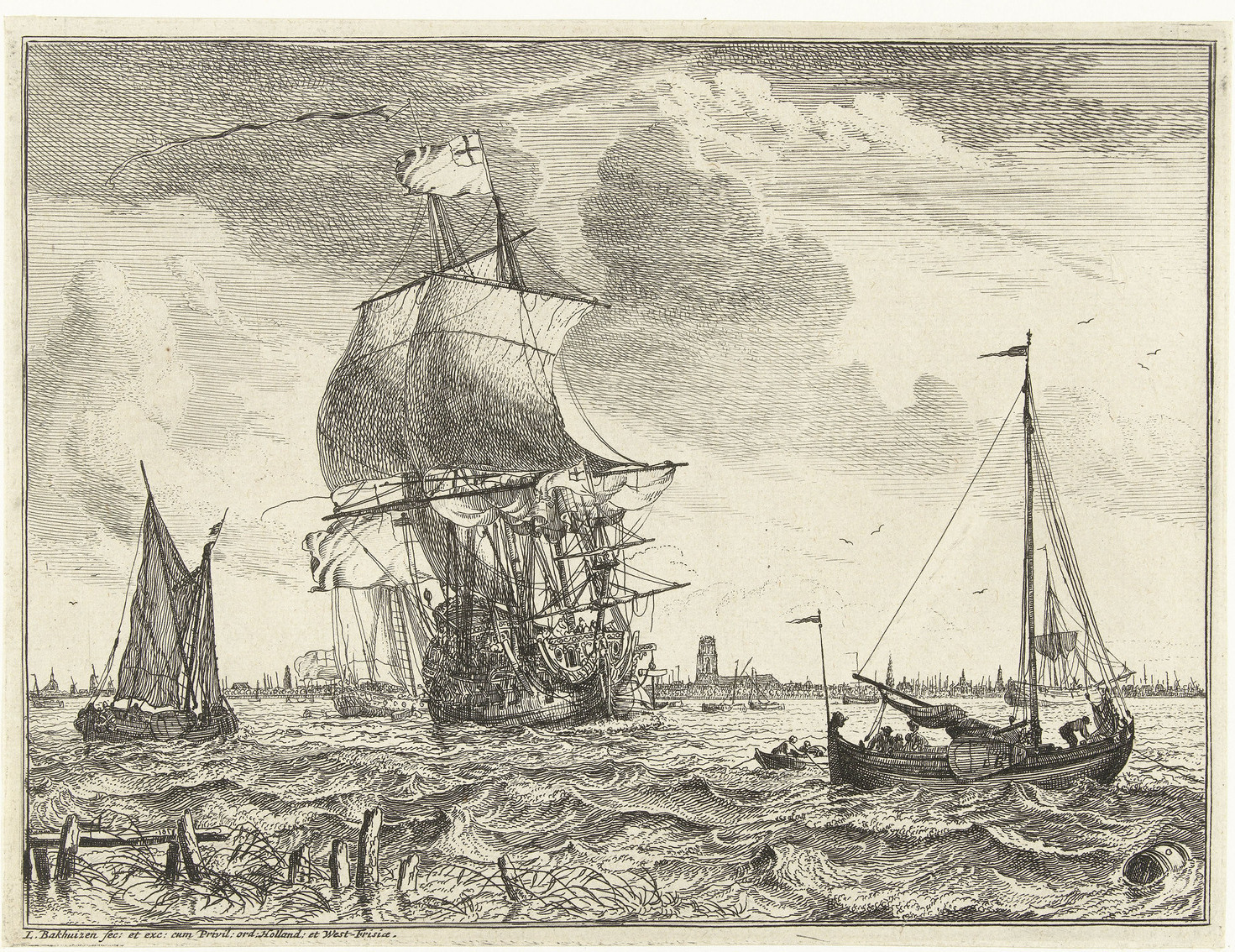 Корабли на Маасе под Роттердамом. Бакхёйзен Людольф
