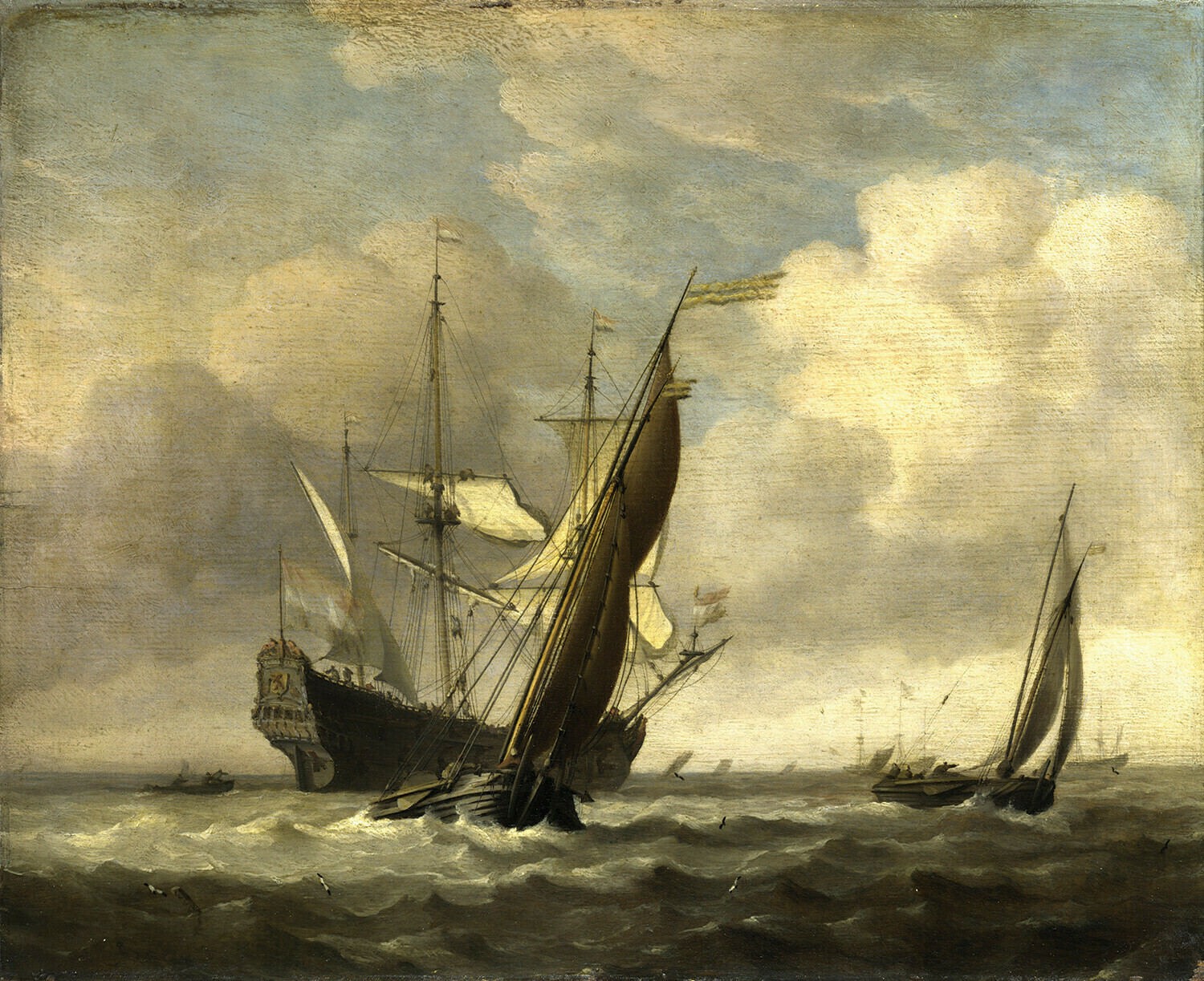 Виллем Ван де Вельде младший. Два небольших судна и голландский военный корабль в бриз