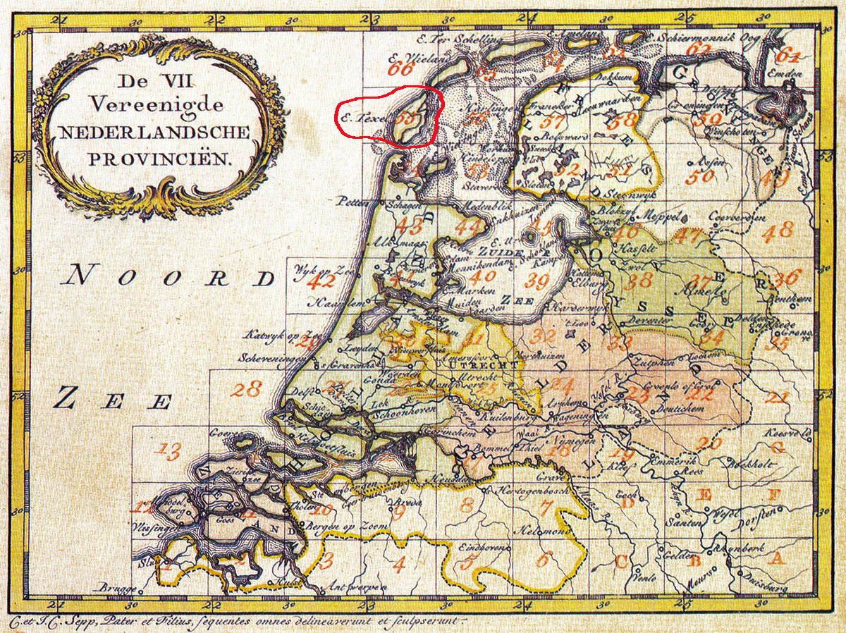 Карта Нидерландов 15 века. Выделен остров Тексель