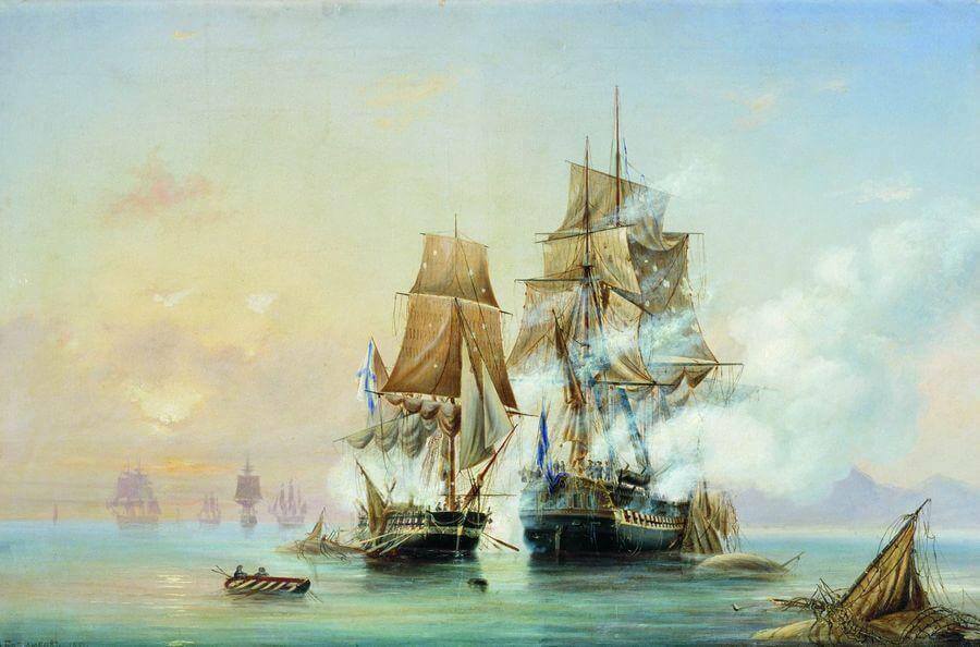 Алексей Боголюбов. Захват катером "Меркурий" шведского фрегата "Венус" 21 мая 1789 года. 1851.