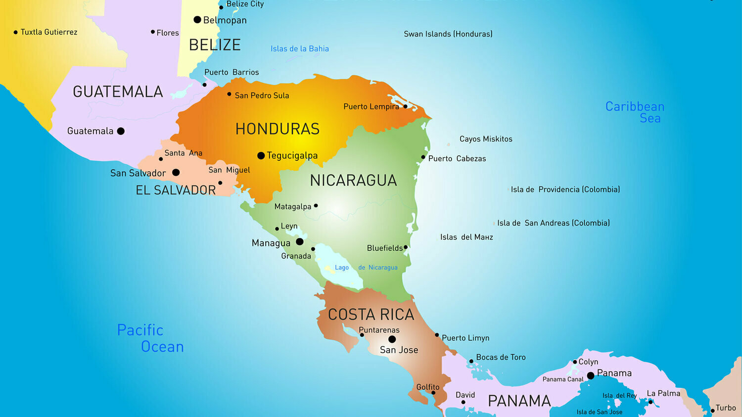 Никарагуа на карте Латинской Америки