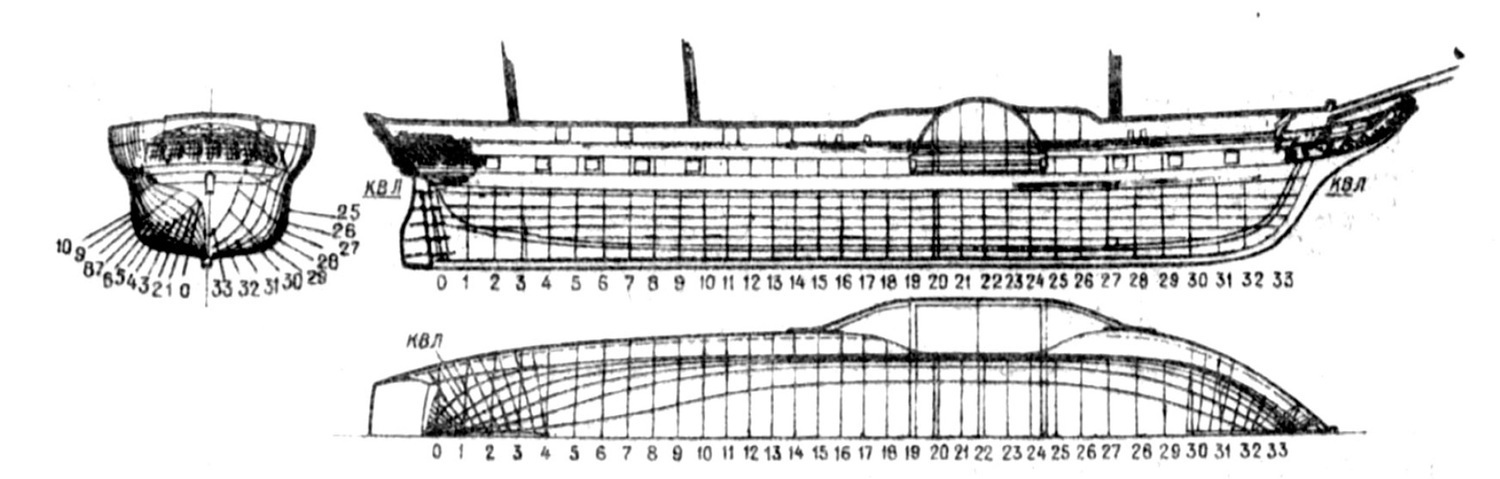 Колесный пароход - паровой фрегат, 1840 г.