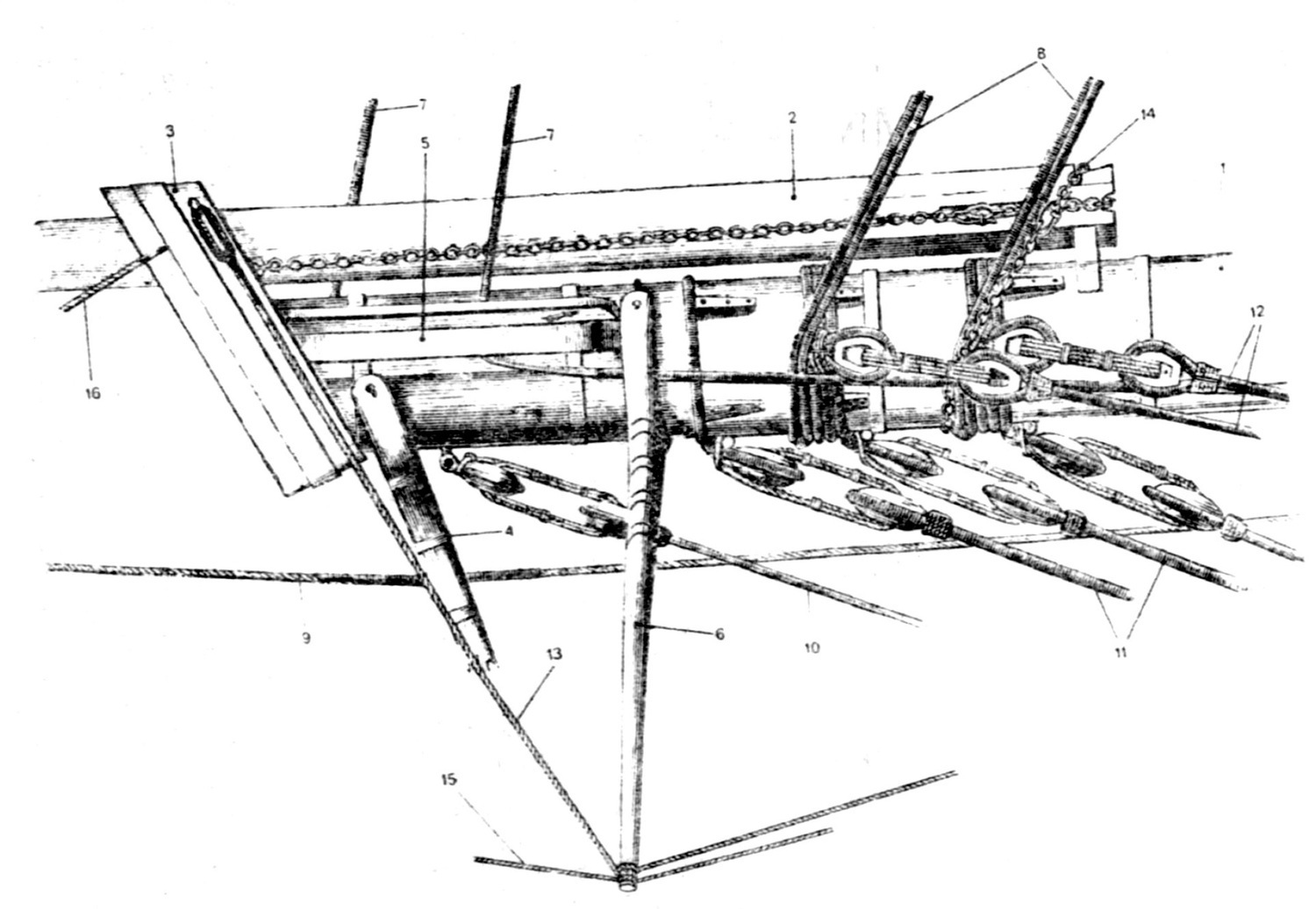 Детали крепления воору­жения бушприта парусного судна, середина XIX в.