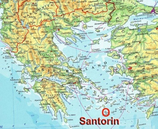 Вулкан Санторин на карте