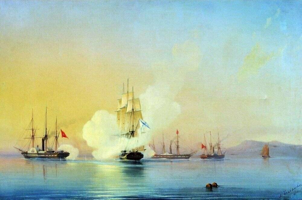 Алексей Боголюбов. Бой 44-пушечного фрегата Флора с тремя турецкими пароходами у мыса Пицунда 9 ноября 1853 года. 1854 год