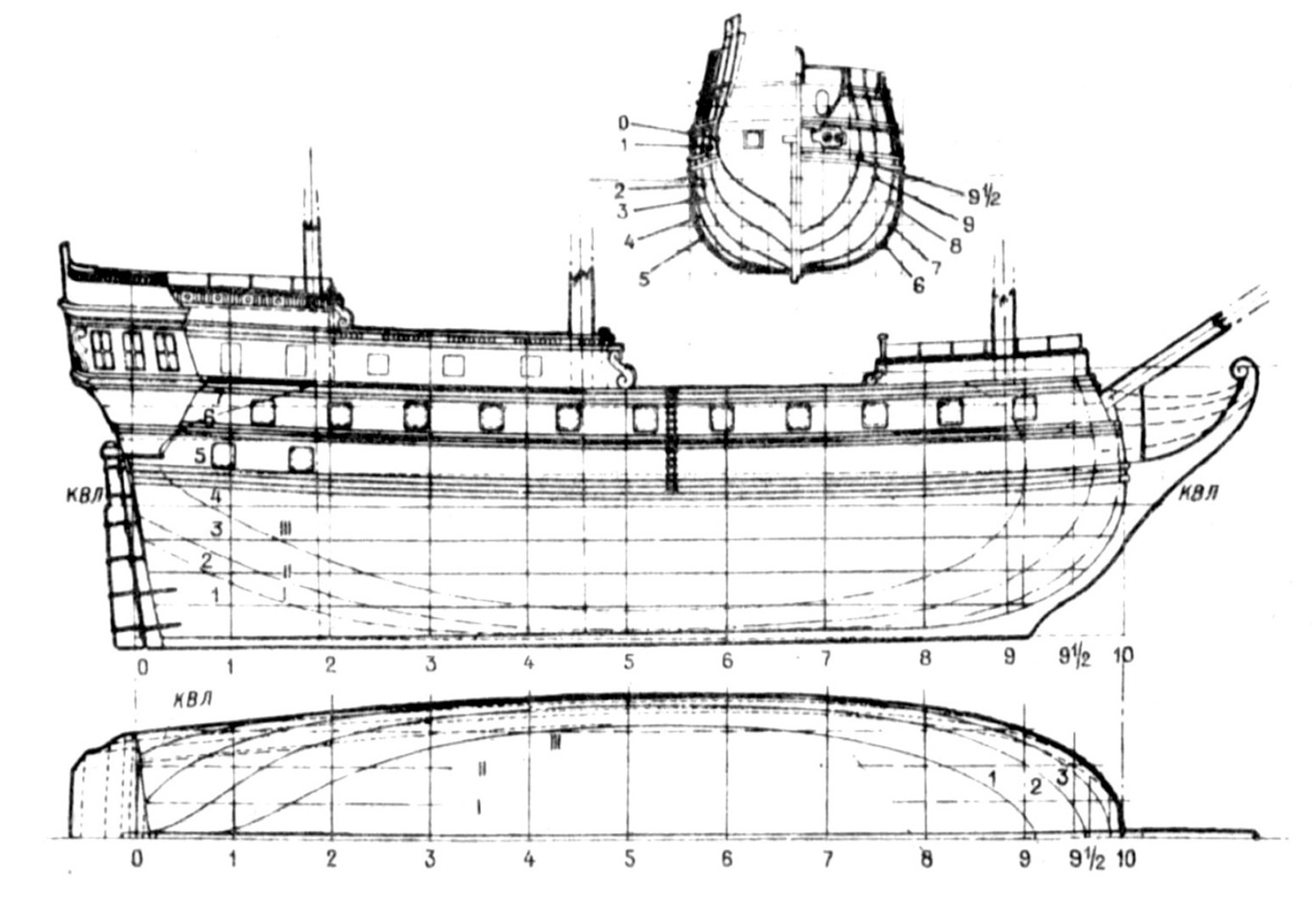 Теоретический чертеж судна „Кениг фон Прейссен”
