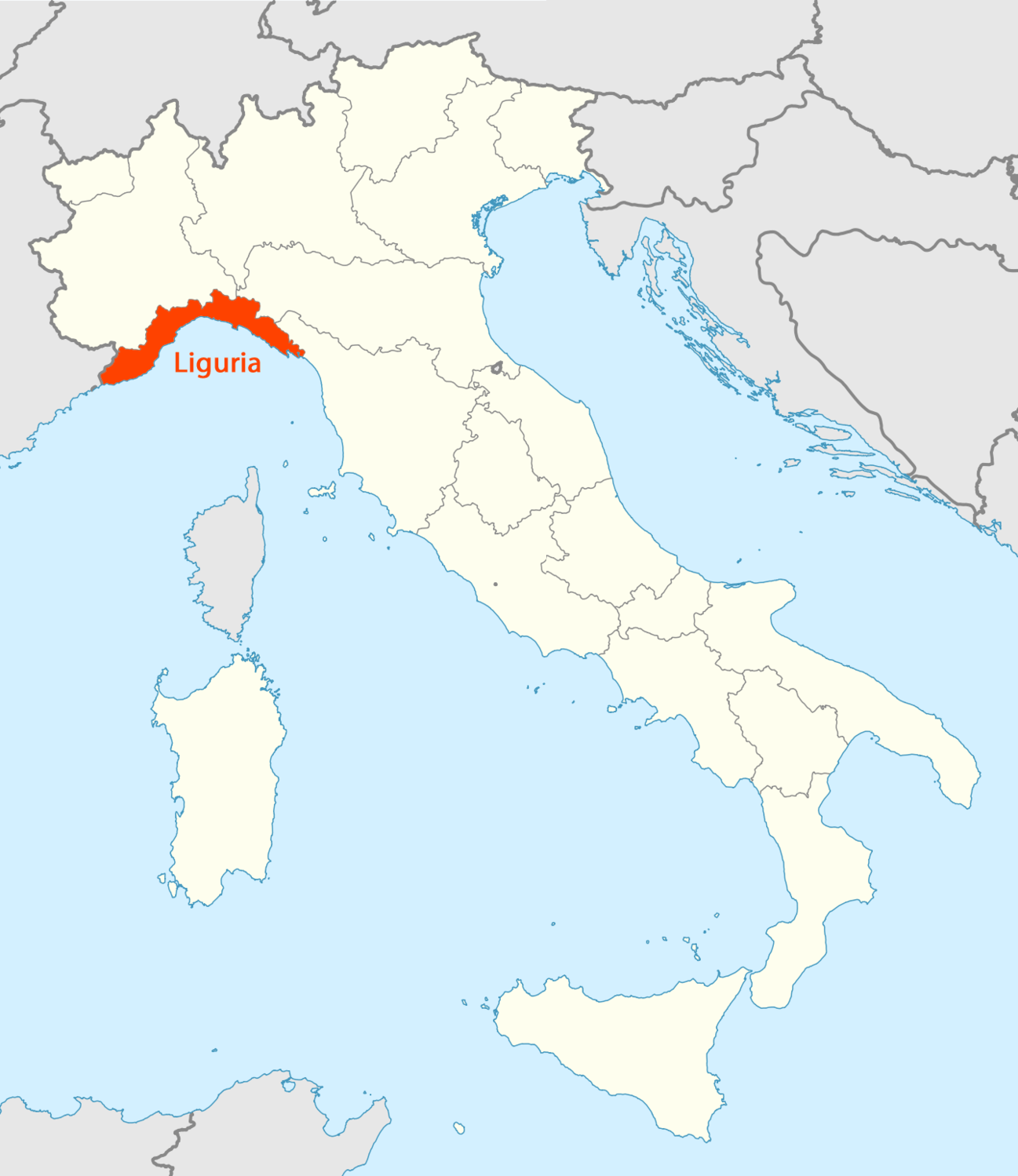 Лигурия на карте Италии