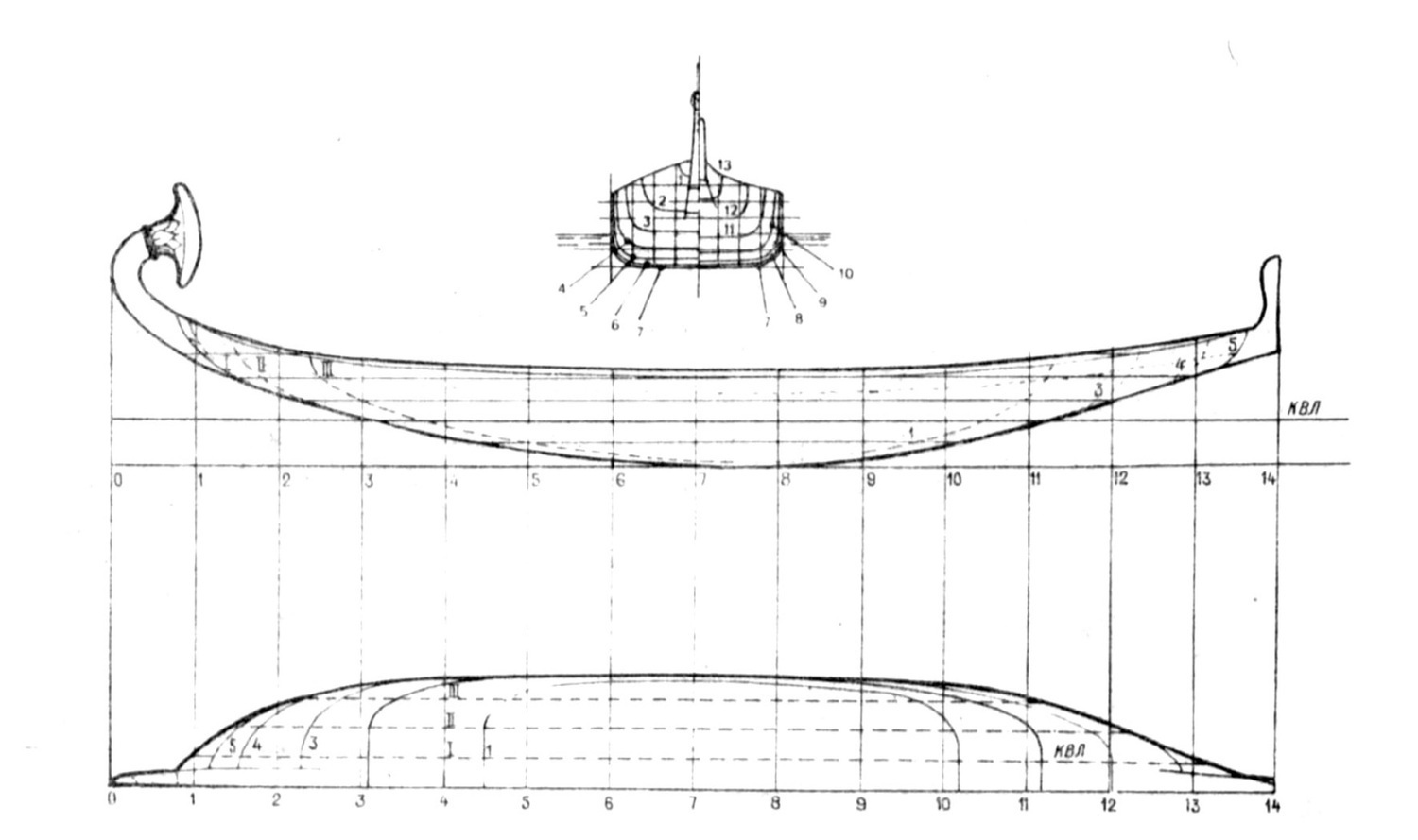 Теоретический чертеж египетского судна времен XVIII династии