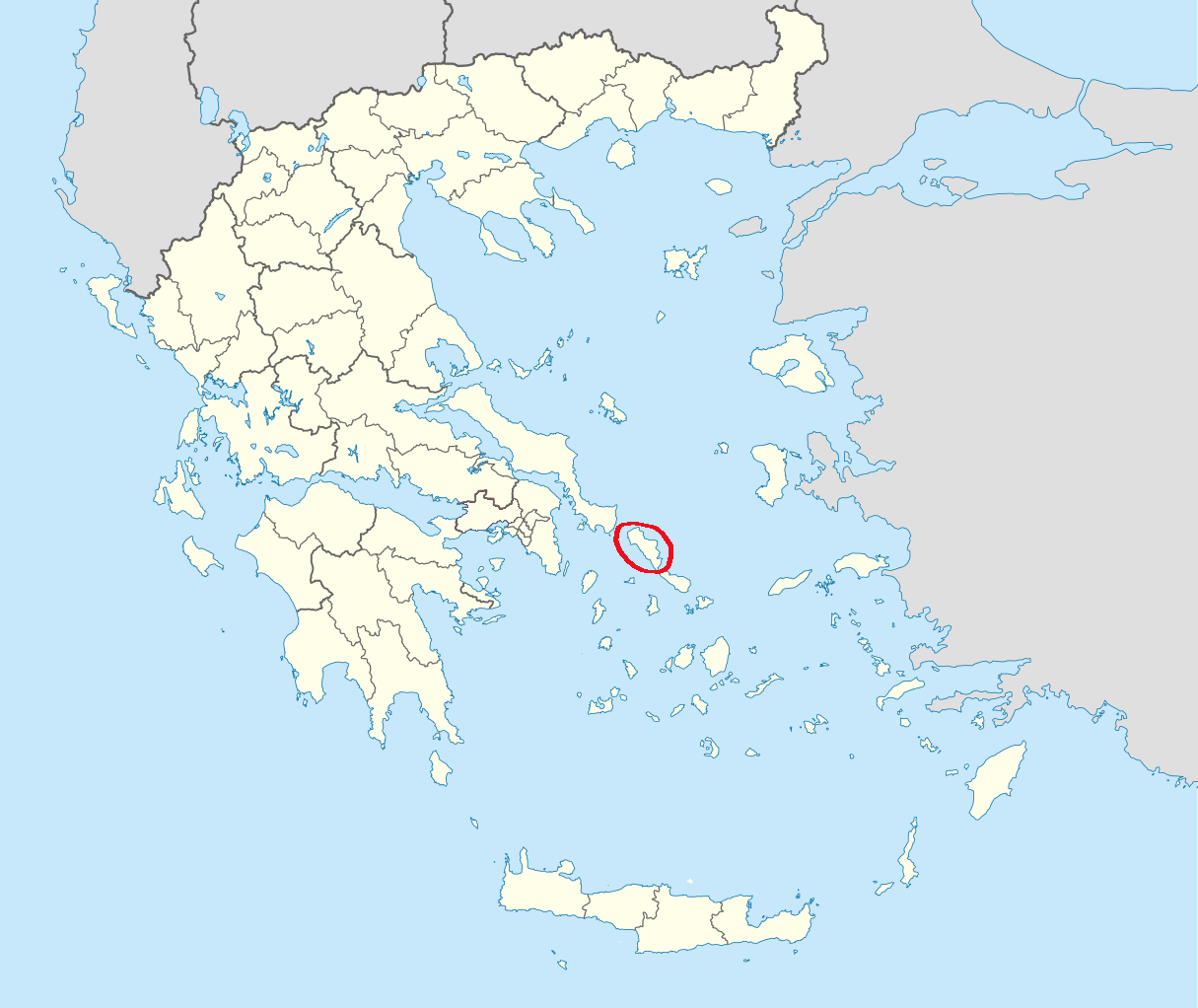 Местоположение острова Андрос
