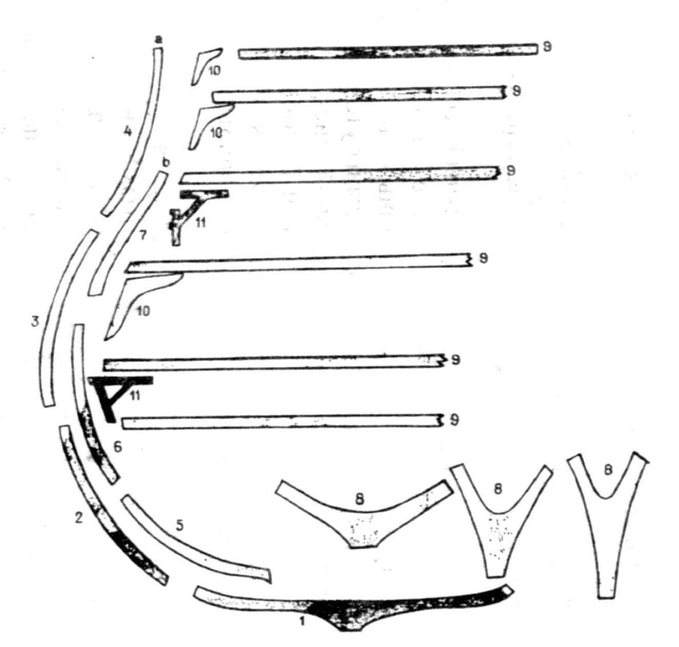 Части шпангоута и ридерса у судна конца XVI - пер­вой половины XVII в.
